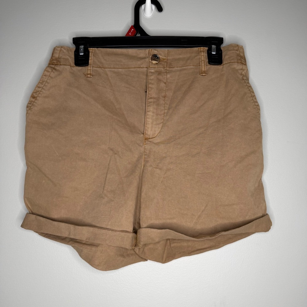 Old Navy Chino Shorts Women Medium Tan Elastic Waist Cuffed Stretch 5in Inseam
